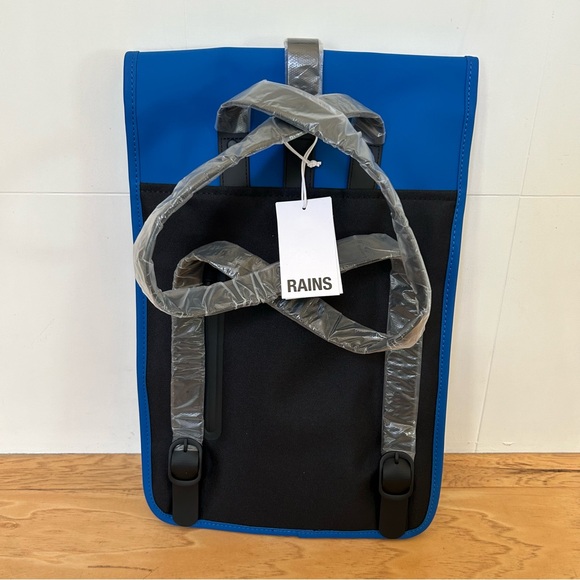 RAINS NWT Mini Backpack Blue #13020 Adjustable Black Straps Magnetic & Hook Flap main image 11